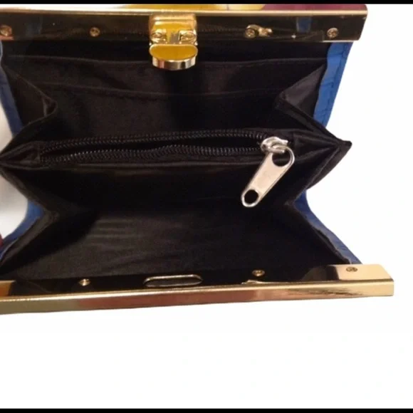 Blue Clutch Silver Trim With Latch Top Wallet Change Purse  NWOT - Picture 2 of 3